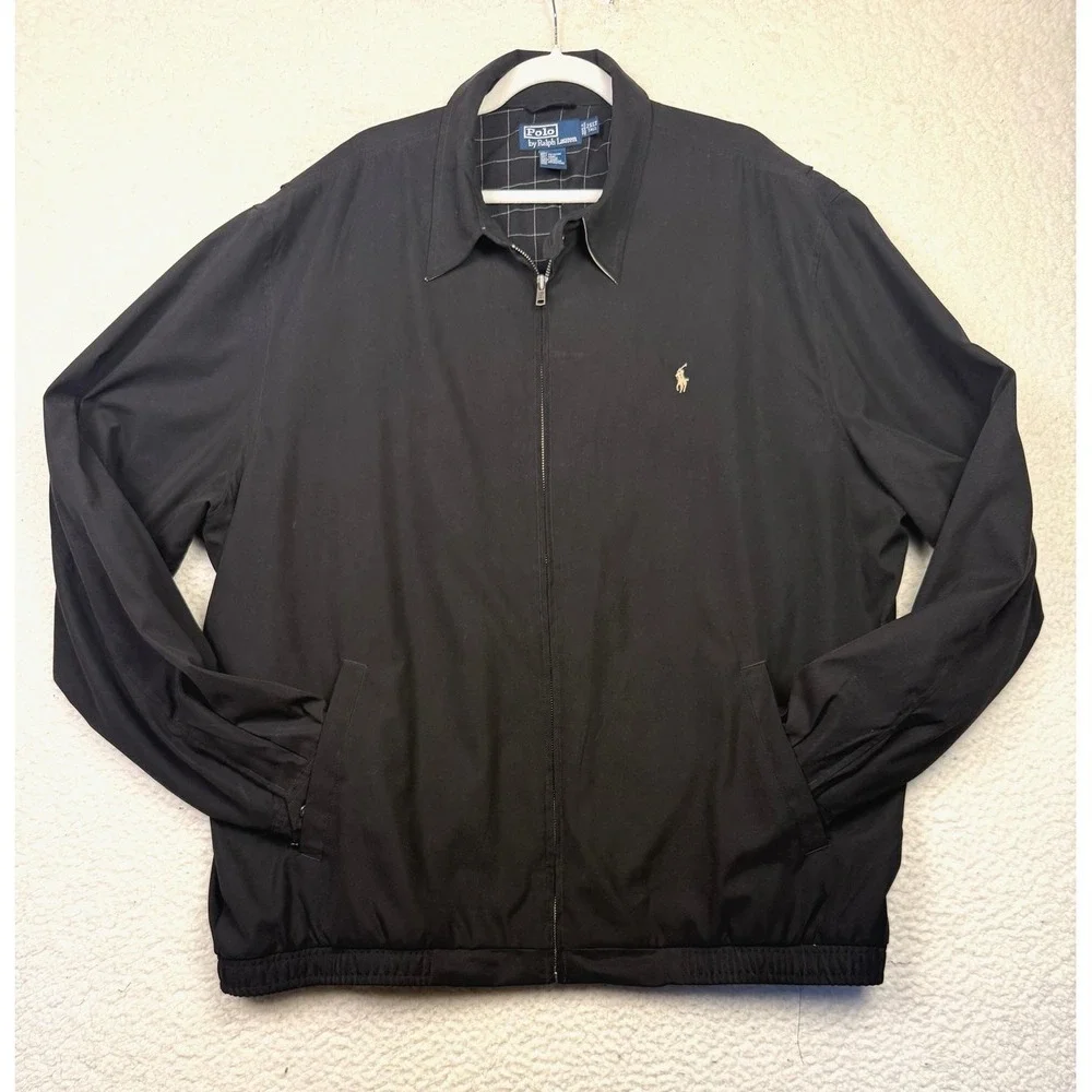 VTG Polo Ralph Lauren Harrington Jacket Men's Size‎ 2XLT Black Full Zip Lined